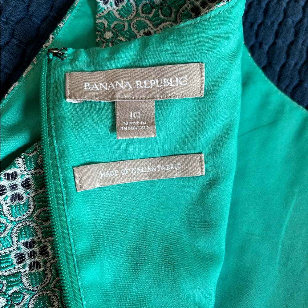 Banana Republic Teal Pattern Textured Sleeveless Sheath Dress Size 10 - Picture 3 of 6